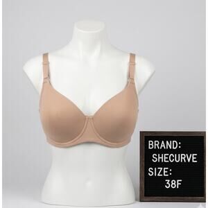 Shecurve 38F Bra Tan Nude Unlined Underwire Minimalist Seamless Scoop Back